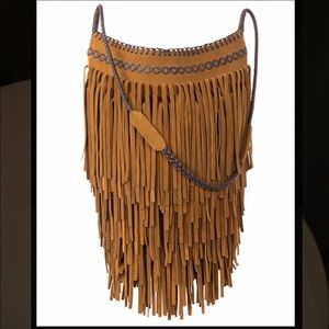 Maje Boho Fringe Leather brown suede bag